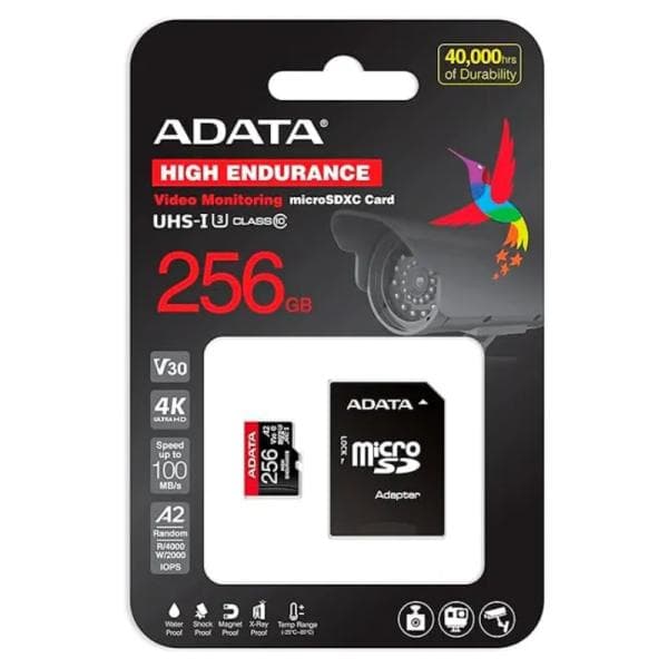 MEMORIA MICRO SDXC 256GB ADATA AUSDX256GUI3V30SHA2-RA1 CLASE 10 100 MB/S 85 MB/S PARA C�MARAS DE VIGILANCIA, SISTEMAS DE SEGURIDAD Y GRABACI�N DE VIDEO FULL HD Y 4K