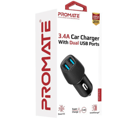 PROMATE VOLTRIP-DUO.BLACK CARGADOR P/AUTO 3.4A 2USB NEGRO(O) - 2