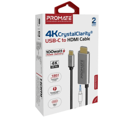 PROMATE HDMI-PD100 CABLE HDMI A USB-C K4 100W 1.8M GREY - 2