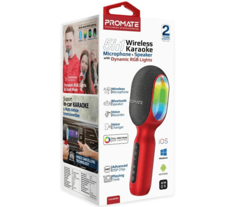 PROMATE VOCALMIC.RED MICROFONO 5 EN 1 CON LUCES RGB INAL+BT (O)(D) - 2