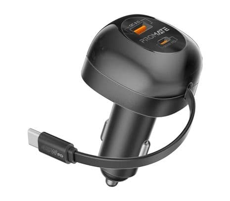 PROMATE POWERDRIVE-RC65 CARGADOR P/AUTO C/CABLE USB-C/USB-A