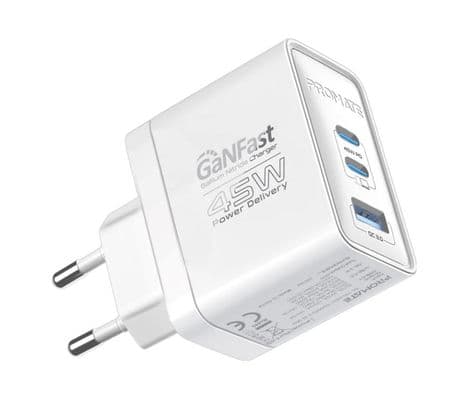 PROMATE POWERPORT-45.WHITE.EU CARGADOR PARED 2 USB-C/USB-A 45W