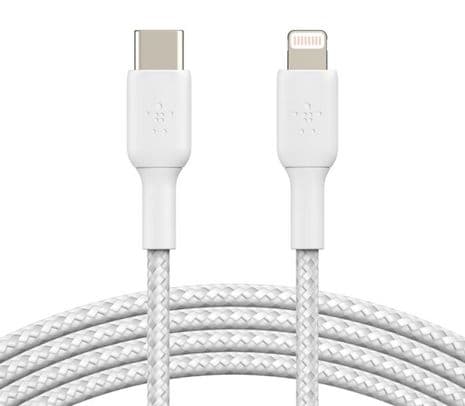 BELKIN CAA004BT1MWH CABLE USB-C A LIGHTNING BRAIDED BLANCO 1M