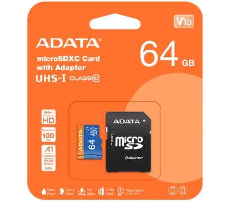 ADATA MICRO SDXC PREMIER 64GB C/ADAP CLASE 10 AUSDX64GUICL10
