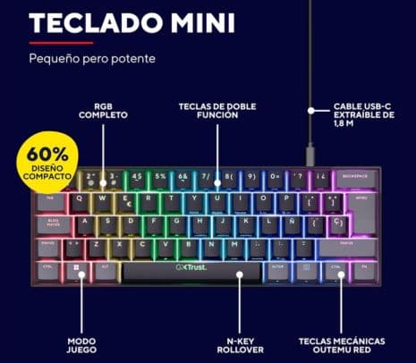 TRUST 24885 TECLADO GXT867 ACIRA GAMING 60% MINI - 2