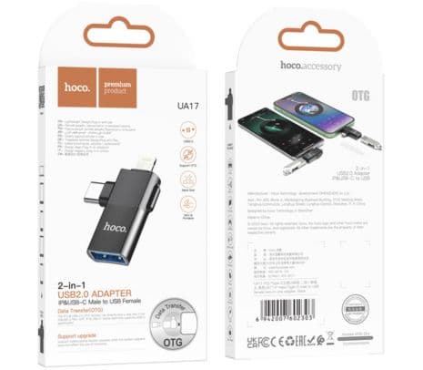 HOCO UA17 ADAPTADOR USB-C Y LIGHTNING A USB-A BLACK - 2