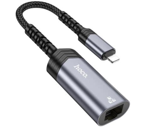 HOCO UA26 ADAPTADOR LIGHTNING A RJ45 100 MBPS METAL GREY(O)