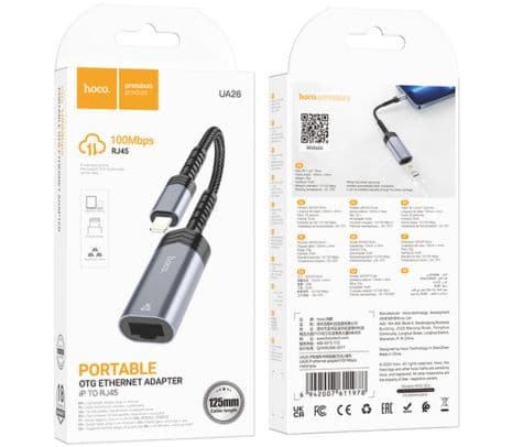 HOCO UA26 ADAPTADOR LIGHTNING A RJ45 100 MBPS METAL GREY(O) - 2