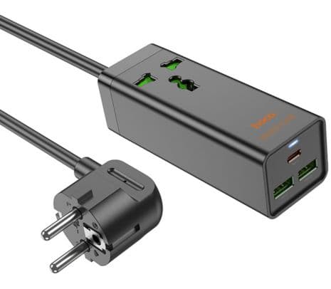 HOCO AC9A CARGADOR/ZAPATILLA SCHUKO C/1 1 USB-C/2 USB-A BLACK 30W(O)