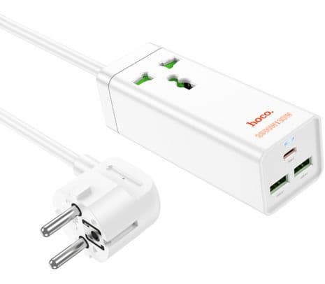 HOCO AC9A CARGADOR/ZAPATILLA SCHUKO C/1 1 USB-C/2 USB-A WHITE 30W (D)