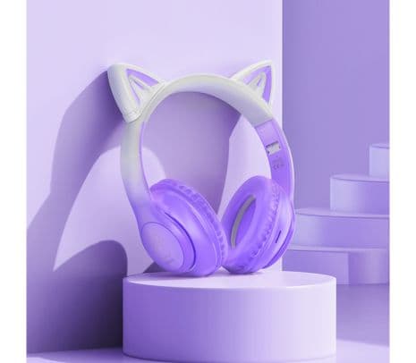 HOCO W42 HEADPHONES CAT CON OREJAS P/NIÑOS BT PURPLE GRAPE - 3