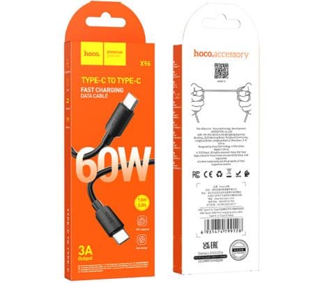 HOCO X96 CABLE HYPER USB-C A USB-C FAST CHARGE 60W BLACK 1M - 2