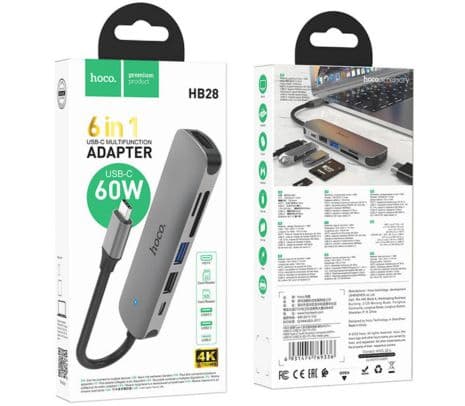 HOCO HB28 HUB USB-C A HDMI/USB-A/SD/TF/PD METAL GREY - 2
