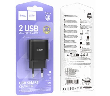 HOCO C141A CARGADOR DE PARED 2 USB-A EU 10.5W BLACK - 2