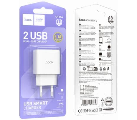 HOCO C141A CARGADOR DE PARED 2 USB-A EU 10.5W WHITE - 2