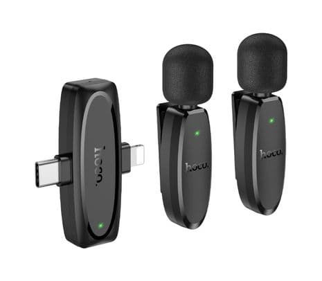 HOCO L15 DUAL-MIC CLIP ON MICROFONO INALAMBRICO (LIGHTNING/USB-C)