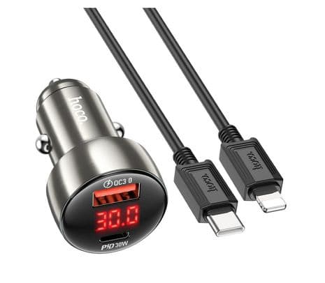 HOCO Z50 CARGADOR DE AUTO DUAL PORT 48W USB-A Y USB-C METAL GRAY - 2