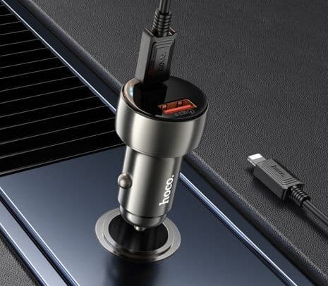 HOCO Z50 CARGADOR DE AUTO DUAL PORT 48W USB-A Y USB-C METAL GRAY - 3
