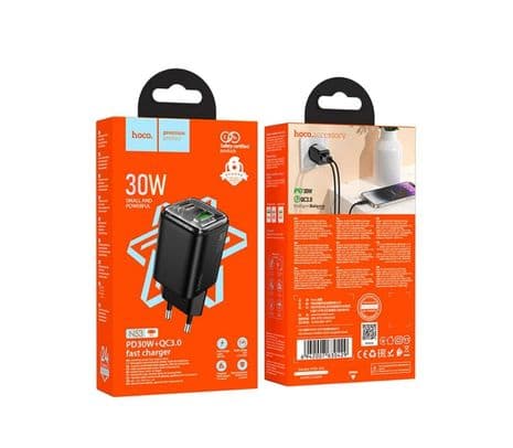 HOCO N71 CARGADOR PARED BLACK PD30W QC3,0 2 PUERTOS USB A/USB-C - 3