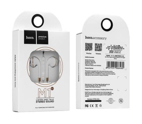 HOCO M1 EARPHONES MAX CRYSTAL C/MIC 3.5 WHITE - 3