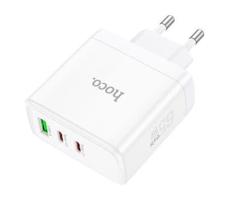 HOCO N30 CARGADOR DE PARED PD65 W 2 USB-C QC3,0 Y 1 USB A WHITE