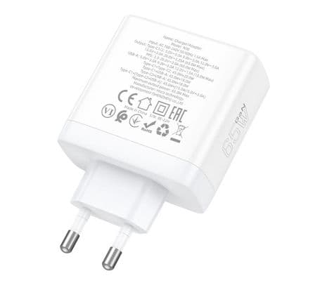 HOCO N30 CARGADOR DE PARED PD65 W 2 USB-C QC3,0 Y 1 USB A WHITE - 2
