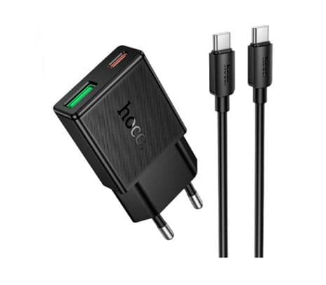 HOCO N73 CARGADOR DE PARED 20W 1 USB-C Y 1 USB-A C/CABLE USB-C BLACK