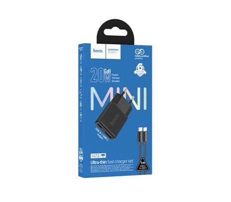 HOCO N73 CARGADOR DE PARED 20W 1 USB-C Y 1 USB-A C/CABLE USB-C BLACK - 4