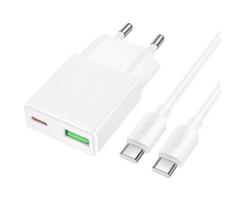 HOCO N73 CARGADOR DE PARED 20W 1 USB-C Y 1 USB-A C/CABLE USB-C WHITE
