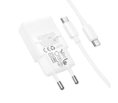HOCO N73 CARGADOR DE PARED 20W 1 USB-C Y 1 USB-A C/CABLE USB-C WHITE - 2