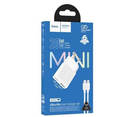 HOCO N73 CARGADOR DE PARED 20W 1 USB-C Y 1 USB-A C/CABLE USB-C WHITE - 4