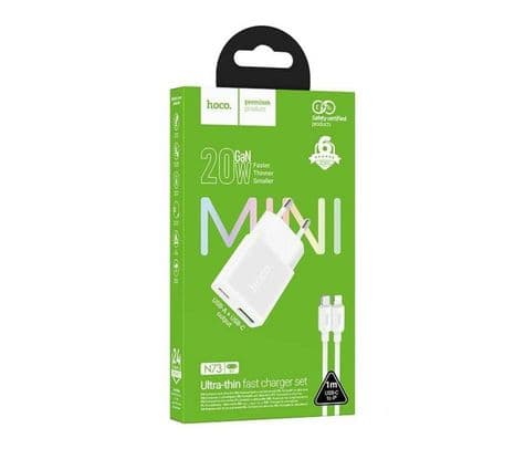 HOCO N73 CARGADOR DE PARED 20W 1 USB-C Y 1 USB-A C/CABLE USB-C WHITE - 5