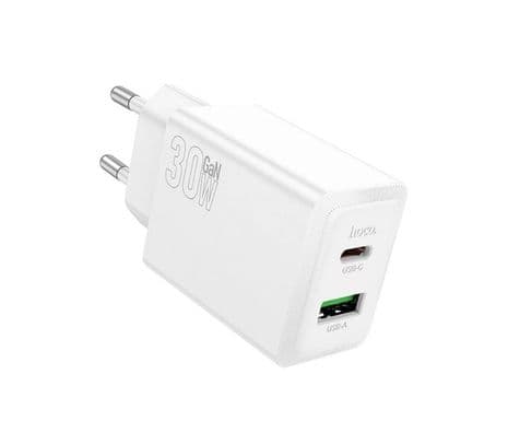HOCO N71 CARGADOR PARED WHITE PD20W QC3,0 2 PUERTOS USB-A A USB-C
