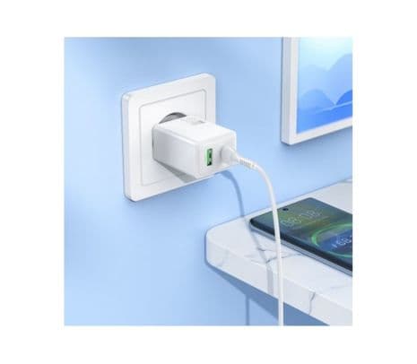 HOCO N71 CARGADOR PARED WHITE PD20W QC3,0 2 PUERTOS USB-A A USB-C - 3