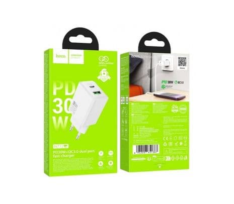 HOCO N71 CARGADOR PARED WHITE PD20W QC3,0 2 PUERTOS USB-A A USB-C - 4