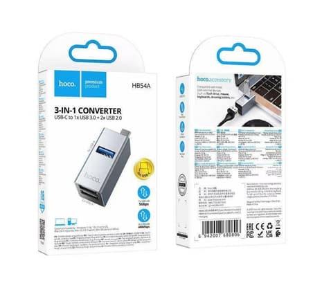 HOCO HB54A HUB 3 EN 1 USB-C A 2 USB-A 2.0 Y 1 USB-A 3.0 METAL GRAY - 3