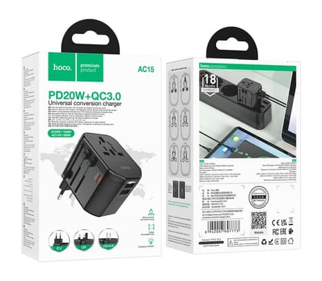 HOCO AC15 CARGADOR Y ADAPTADOR UNIVERSAL PD20W BLACK - 4