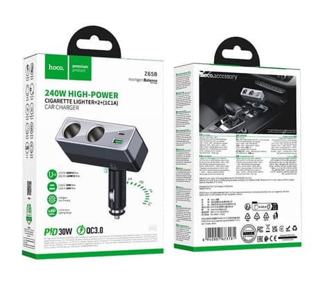 HOCO Z65B CARGADOR DE AUTO PD48W 1 USB-C Y 1 USB-A Y 2 PUERTO BLACK - 6