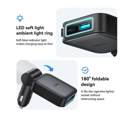 HOCO Z67 CARGADOR DE AUTO PD60W 1 USB-C Y 1 USB-A C/CABLE USB-C METAL GRAY - 3