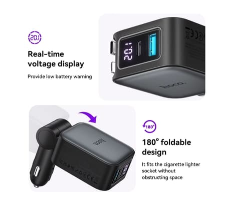 HOCO Z67A CARGADOR AUTO PD60W 1 USB-C Y 1 USB-A C/CABLE USB-C Y LIGHTNING GRAY - 3