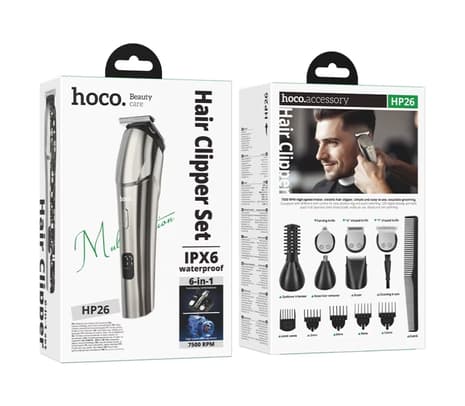 HOCO HP26 AFEITADORA/CORTADORA DE PELO INALAMBRICA C/11 ACCESORIOS METAL GRAY - 6