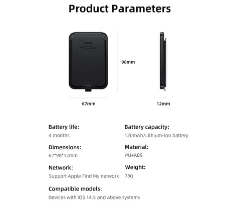 HOCO E91I SOPORTE/TARJETERO TAG LOCALIZADOR MAGNETICO P/SMARTPHONE IOS BLACK - 2