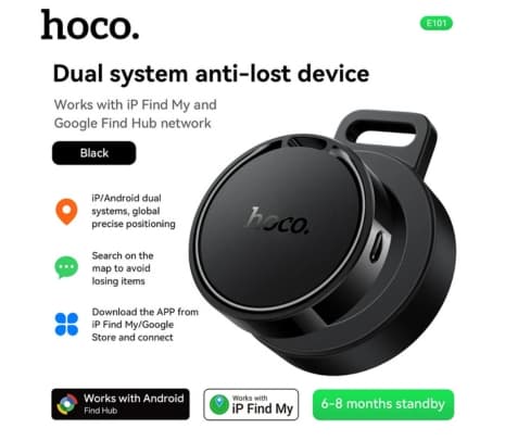 HOCO E101 TAG LOCALIZADOR DUAL C/HOLDER ANDROID/IOS BLACK - 4