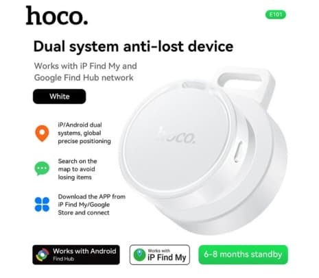 HOCO E101 TAG LOCALIZADOR DUAL C/HOLDER ANDROID/IOS WHITE - 2