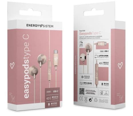 ENERGY SISTEM 459285 EARPHONES EASYPODS ROSE GOLD USB-C 1.2M - 2