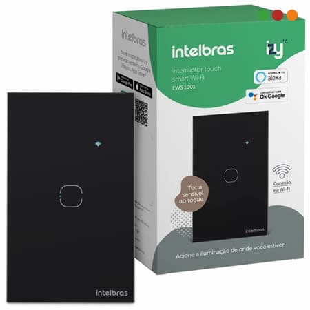Smart Home | Llave de Luz TOUCH Wifi x1 | EWS 1001 IZY | NEGRA - INTELBRAS - 4