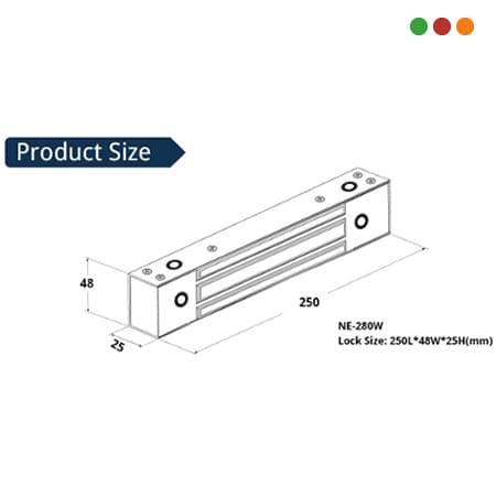 Cerraduras - Cerrojo Electromagnetico NE-280w - 600 lbs p/ EXTERIOR c/sensor - 3