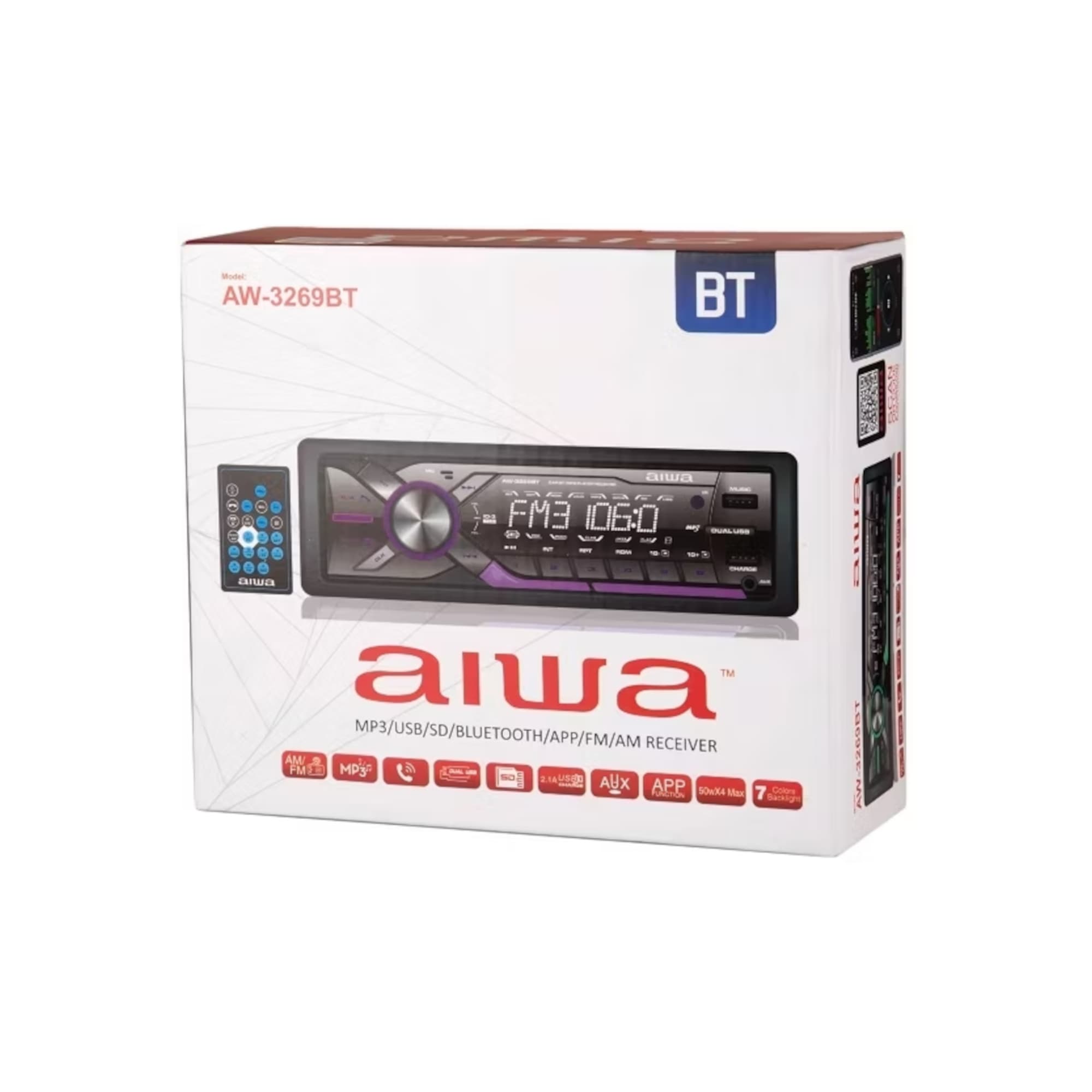 Radio Para Auto Aiwa Aw3269bt 4x50w Bt Rgb Panel Desmontable - 3