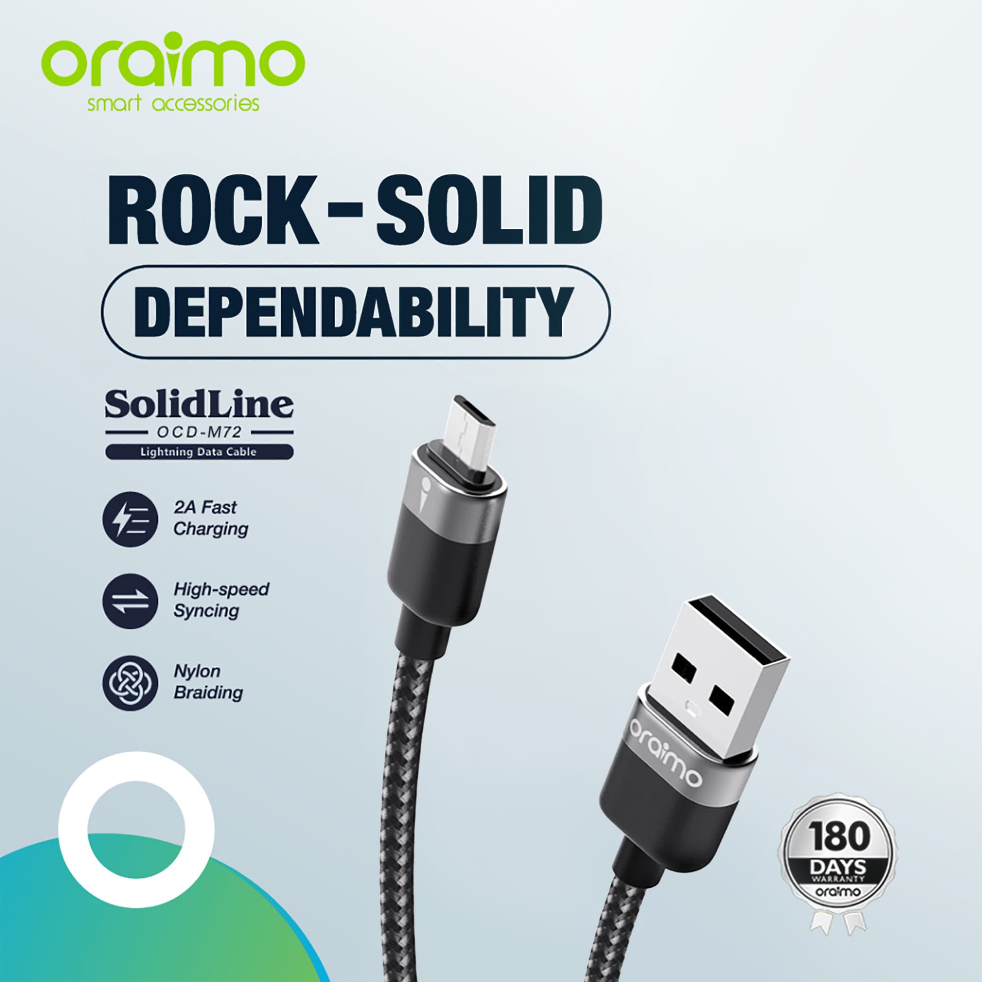 Cable De Datos Oraimo Solidline Usb - Micro Usb 2A 1m - 2