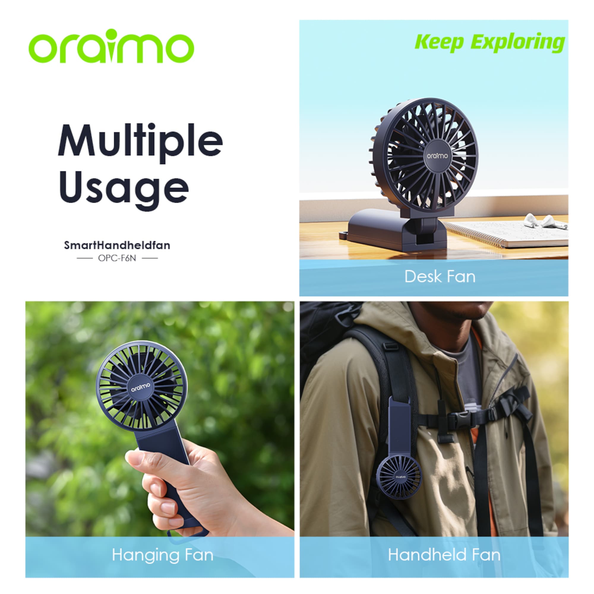 Ventilador de Mano Portátil Oraimo Opcf6n 4 Velocidades - 5